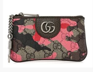 Gucci GG Supreme Pink Red Camo Key Case Key Pouch Double G NWT Full Set